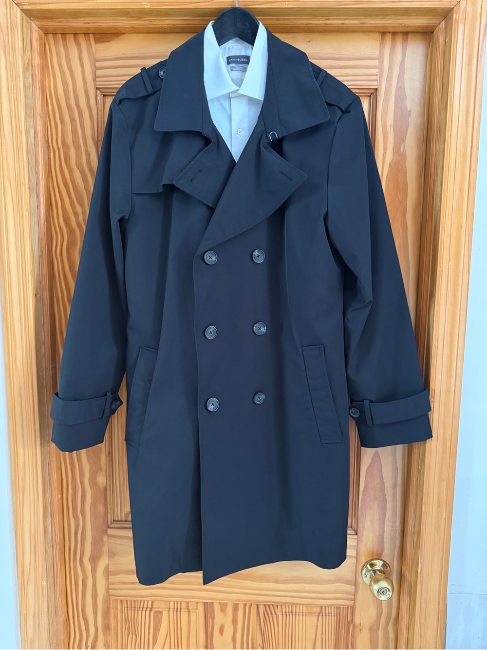 Men's Black Trench Coat - Classic Double-Breasted